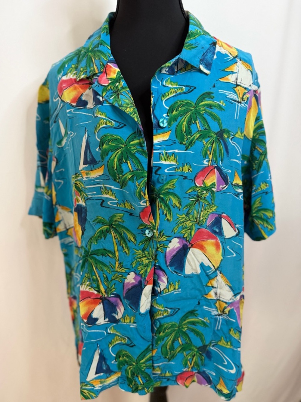 Patchington 100% SILK ✨ Vintage Tropical Sailboat Button Down // 90s Luxury